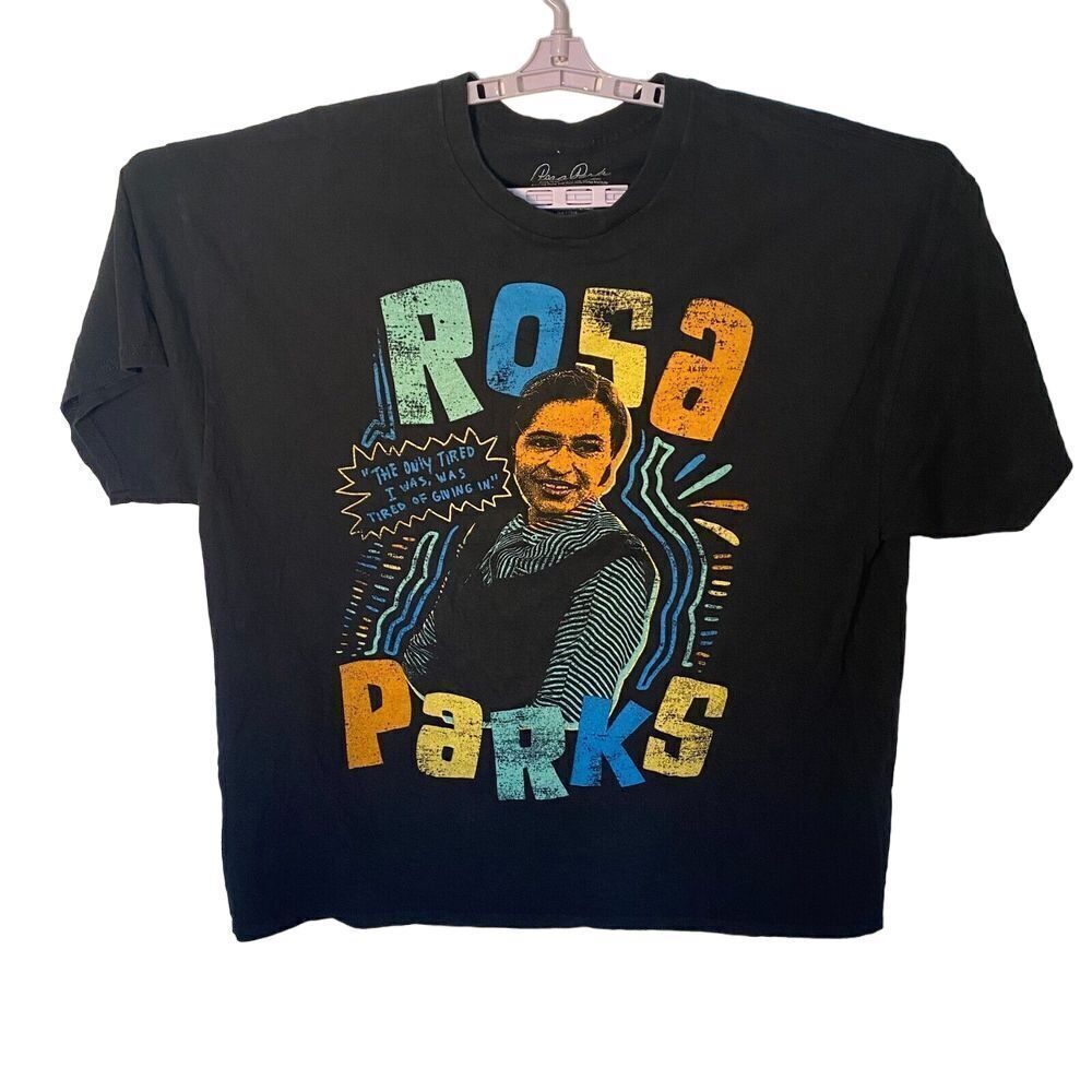 Rosa Parks T-Shirt Women's 2X Black Cotton Graphic Print Short Sleeve Pullover